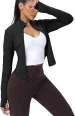 AVGO Women's Cropped Running Workout Jackets Zip Slim Fit Athletic Tops with Thumb Holes - Image 3