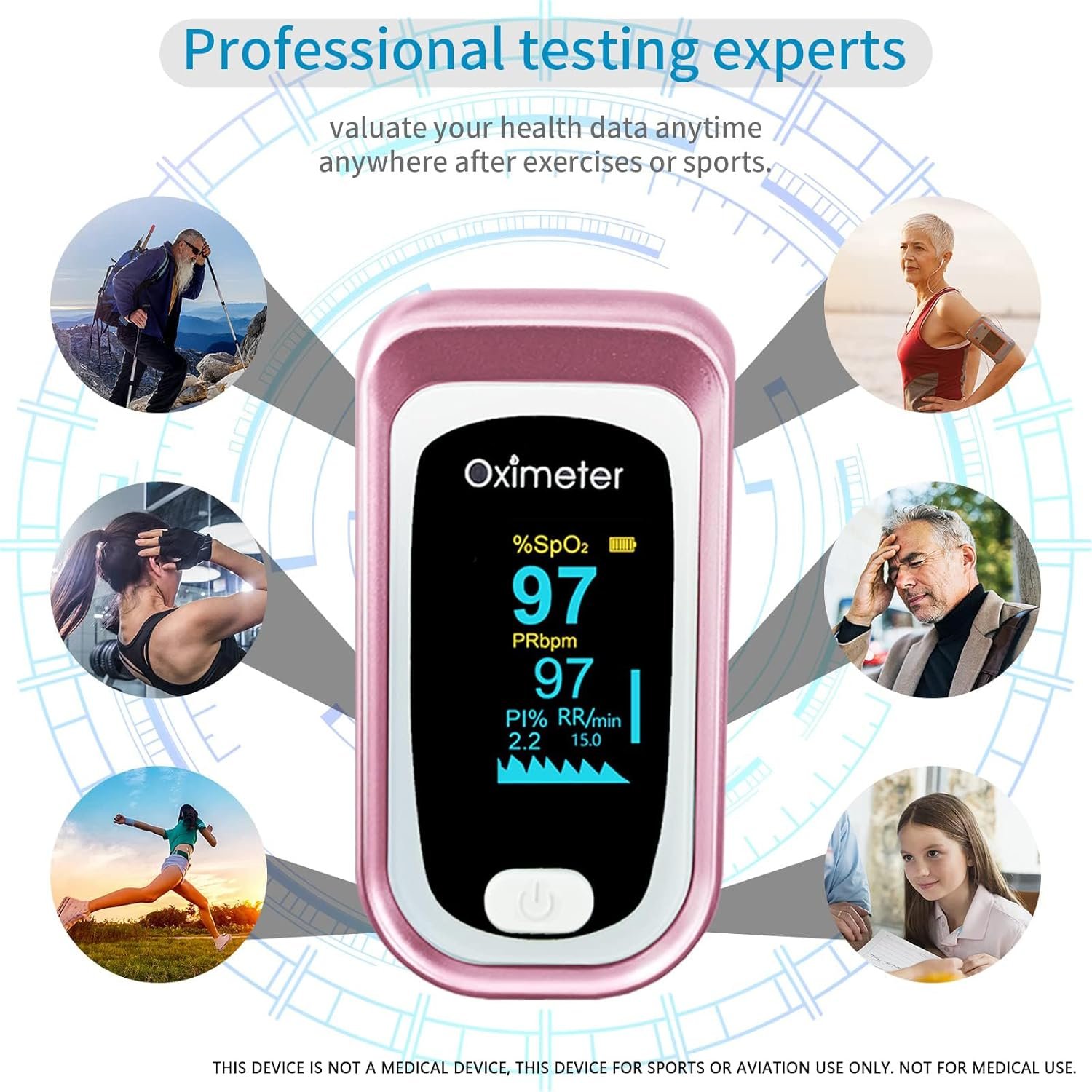 Fingertip Pulse Oximeter, OLED color large screen heart rate monitor for any age, comes with carrying case and lanyard. [Rose Gold] - Image 4