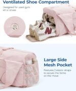 BAGSMART Gym Bag for Women, Lightweight Duffel with Shoe Compartment, Tote Bag with Wet Pocket for Yoga Travel, Pink - Image 3