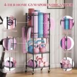 VOPEAK Home Gym Storage Rack with Wheels, Yoga Mat Storage Organizer for Kettlebells, Dumbbells, Resistance Bands, Space Saving 3-Tier Weight Rack for Home Gym, Garage, Easy to Install - Image 4