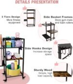 Yoga Mat Storage Rack with Wheels, 3 Tier Home Gym Workout Equipment Organizer for Dumbbells, Kettlebells, Foam Rollers - Image 4