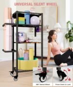 Yoga Mat Storage Rack with Wheels, 3 Tier Home Gym Workout Equipment Organizer for Dumbbells, Kettlebells, Foam Rollers - Image 5