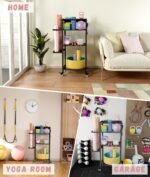 Yoga Mat Storage Rack with Wheels, 3 Tier Home Gym Workout Equipment Organizer for Dumbbells, Kettlebells, Foam Rollers - Image 7