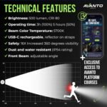 AVANTO SOLX1 Pro Chest Light for Running & Night Walking | Running Headlamp Flashlight Performance | USB-C Charge | Adjustable Beam | Reflective Safety Harness in Black - Image 4