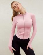 Tanming Women's Full Zip Seamless Workout Jacket Running Yoga Slim Fit Track Jacket - Image 3