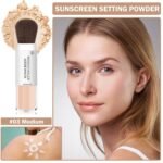 Mineral Sunscreen Setting Powder for Face & Scalp, SPF 35 Mineral Brush Powder Sunscreen Oil Control Matte Finish Long Lasting Lightweight Breathable for All Skin Tones Types-03 Medium - Image 3