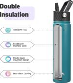 Insulated Water Bottle 24oz Stainless Steel Sport Bottles with 3 Lids,Light Blue - Image 5