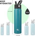 Insulated Water Bottle 24oz Stainless Steel Sport Bottles with 3 Lids,Light Blue - Image 6