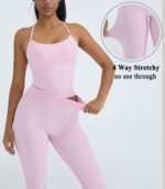 OMKAGI 2 Piece Workout Sets for Women Padded Tank Tops Flare Leggings Pilates Outfits - Image 4