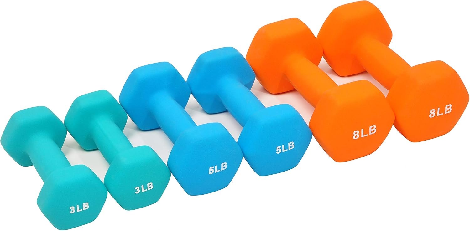 Sporzon! Colored Neoprene Coated Dumbbell Set with Stand, Multiple - Image 3