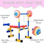 Kids Fitness Exercise Equipment, Weight Bench Set Adjustable Barbell Set, Gym Workout Fitness for Kids Gym Home, Fun Exercise Toy Bench and Leg Press - Image 4