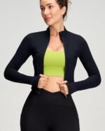 Women BBL Jacket Full Zip UP Workout Athletic Cropped Jacket wIth Thumb Holes Running Yoga Sportswear - Image 3