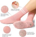 Toes Home Pilates Socks for Women with Non Slip Grippers, Yoga Crew Socks for Barre Hospital Sticky Slipper Socks 4 Pairs - Image 3