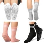 Toes Home Pilates Socks for Women with Non Slip Grippers, Yoga Crew Socks for Barre Hospital Sticky Slipper Socks 4 Pairs - Image 5