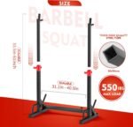 Squat Rack, Barbell Rack, Bench Press 550 LBS Max Load Adjustable Squat Rack Stand Multi-Function Weight Lifting Home Gym - Great for Beginners and Professional Use - Image 5