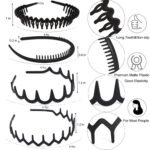 8 PCS Fashion No Slip Effortless Plastic Headbands with Teeth Comb Black Skinny Hair Accessories Bands for Women Men Teen Girls, Matte Black - Image 3