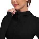 Women's Hooded Athletic Full Zip Workout Jacket With Pockets Running Slim Fit Yoga Sportwear With Thumb Holes - Image 4