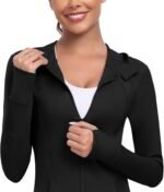 Women's Hooded Athletic Full Zip Workout Jacket With Pockets Running Slim Fit Yoga Sportwear With Thumb Holes - Image 5