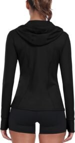 Women's Hooded Athletic Full Zip Workout Jacket With Pockets Running Slim Fit Yoga Sportwear With Thumb Holes - Image 6