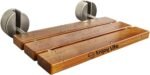 20 Inchs Teak Folding Shower Seat Wall Mounted, Folding Shower Seat with 400 Lb. Weight Capacity (Metal Brushed Cover) - Image 2