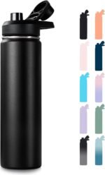 24 oz Insulated Water Bottle with Handle, 304 Stainless Steel Water Bottles with Wide Mouth, Double Wall Vacuum Sports Water Bottle, BPA Free, Keep Cold and Hot, Black - Image 2
