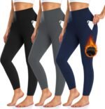 3 Pack Fleece Lined Leggings Women with Pockets -Warm Winter Yoga Pants for Women Thermal Running Workout Leggings - Image 2
