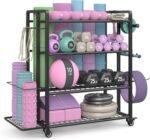 4-Tier Dumbbell Rack Stand Only, Adjustable Weight Rack for Dumbbells Kettlebells Yoga Mat, Home Gym Storage Rack with Wheels and Hooks, Powder Coated Finish - Image 2