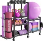 6-Tier Home Gym Storage Rack with Wheels, Dumbbell Weight Rack and Yoga Mat Organizer, Multi-Purpose Gym Equipment Storage Stand for Home Gym Accessories - Image 2