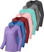 7 Pack Womens Long Sleeve Athletic Shirts UV Sun Protection UPF 50+ Quick Dry Workout Running Tops V Neck - Image 2