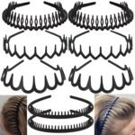 8 PCS Fashion No Slip Effortless Plastic Headbands with Teeth Comb Black Skinny Hair Accessories Bands for Women Men Teen Girls, Matte Black - Image 2