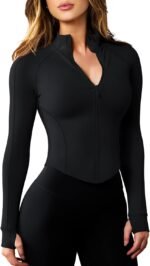 AVGO Women's Workout Jacket Lightweight Zip Up Cropped Yoga Jackets Slim Fit Athletic Tops with Thumb Holes - Image 2