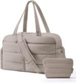 BAGSMART Gym Bag for Women, Lightweight Puffer Duffle Bag 2-PC Travel Bag, 31L Weekender Overnight Bag Quilted Carry On Tote Bag, Diaper Hospital Dance bag for Travel, Gym, Water Resistant, Camel - Image 2