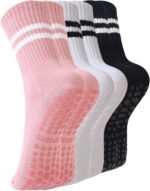 BONANGEL Pilates Socks with Grips for Women, 3 Pairs Womens Grippy Yoga Ballet Barre Hospital Gym Athletic Socks - Image 2