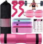 Barbell Pad Set for Squat,10 PCS Hip Thrusts Workout Foam Weight Lifting Bar Cushion with 2 Gym Ankle Straps,3 Hip Resistance Bands,2 Lifting Strap,Barbell Pad and Carry Bag - Image 2