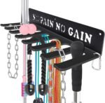 Black Rack 8 Hooks Metal Heavy-gauge Workout Rack Wall Mount Organizer Multi-Purpose Workout Gear Storage for Sports Gears Barbells Lifting Belt Fitness Band Carabiners Included With Uplifting Words - Image 2