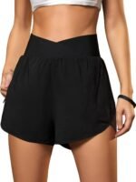 Blooming Jelly Women's Workout Shorts Athletic Running Shorts Crossover High Waisted Gym Shorts with Zipper Pockets - Image 2