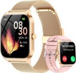 CASCHO Smart Watches for Women (Android/iOS), 1.85" HD Smart Watch with Calls/Messages/AI Voice Control, Sleep/Heart Rate, 120+ Sports Modes Fitness Tracker Watch, Gold & Pink Dual Strap - Image 2