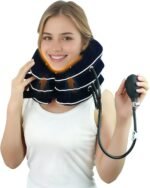 Cervical Neck Traction Device for Home Use Pain Relief,Neck Stretcher,Inflatable Support Neck Brace Adjustable,Neck Stress Relief&Relaxation Metal Valve TPU Liner with Air-Tightness(Blue) - Image 2