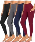 Dimore 4 Pack Workout Leggings for Women with Pockets,High Waisted Tummy Control Yoga Pants for Workout Running - Image 2