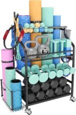 Dumbbell Cart with Wheels, Weight Rack for Kettlebell and Yoga Mat, Home Gym Storage Organizer for Foam Roller Yoga Strap Resistance Bands, Workout Equipment Holder, Garage Gym Shelf, Utility Rack - Image 2