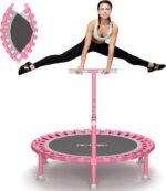 Foldable Mini Trampoline, 40" Rebounder Trampoline for Adults & Kids, 450lbs Capacity with T-Shaped Adjustable Bar, Indoor Fitness Workout Exercise Equipment - Image 2