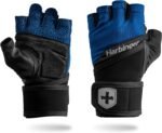 Harbinger Training Grip Wrist Wrap Gloves - Enhanced Grip & Wrist Support, Breathable Lycra Back, Padded Leather Palm, Half-Finger Design, Quick Pull Tabs - Ideal for Weightlifting, Gym - Men's - Image 2