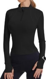 IECCP Workout Tops for Women Long Sleeve Quarter Zip Pullover Quick Dry Golf Shirt Athletic Slim Fit Crop Yoga Gym Tops - Image 2