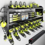 KAFAHOM Power Tool Organizer with Charging Station, Built in 8 Outlet Power Strip,Large 8 Drill Holder Wall Mount, Heavy Duty Metal Power Tool Storage Rack Tool Shelf for Garage Organization Black - Image 2