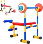 Kids Fitness Exercise Equipment, Weight Bench Set Adjustable Barbell Set, Gym Workout Fitness for Kids Gym Home, Fun Exercise Toy Bench and Leg Press - Image 2