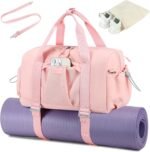 LEDAOU Small Gym Bag for Women, Mini Duffle Bag with Yoga Mat Holder Lightweight Carry On Sports Bag with Separate Shoe Pocket and Wet Pocket Duffel Bags Dance Yoga Workout Bag (Pink) - Image 2