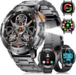 LIGE 1.43" AMOLED Smart Watch for Men with Flashlight, Bluetooth Calling, 100+ Sport Modes, 530mAh, IP68 Waterproof Fitness Tracker for Workout, iOS Android Compatible, Black Steel Black Silicone - Image 2