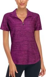 LURANEE Women's Short Sleeve Moisture Wicking Athletic Shirts Quarter Zip Pullover - Image 2