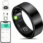 MZJ Smart Ring Fitness Tracker for iOS & Android – Sleep Monitor Heart Rate Blood Oxygen & Pressure 8 Sports Modes IP68 Waterproof NO Subscription Long Battery Life (Carbon Black, 6#) - Image 2