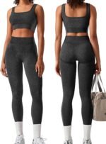OLCHEE Womens Workout Sets 2 Piece Seamless Square Neck Sports Bra Padded Butt Lifting Leggings High Waist Yoga Gym Outfits - Image 2